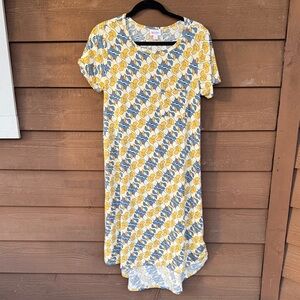 LuLaRoe Yellow and Blue Floral Midi Dress